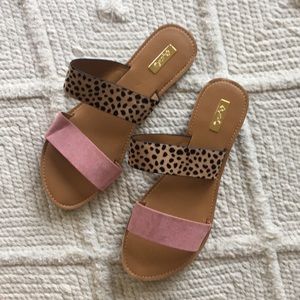 Pink and leopard spot slide on sandals